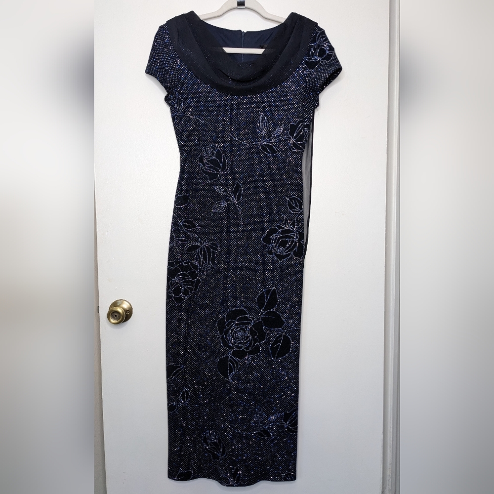 Sparkly glitter vintage 90s formal navy blue dress Mother Of Bride size 6 medium